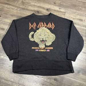 Def Leppard Sweatshirt Adult LG Gray Rock Of Ages Fleece Graphic Crewneck Band